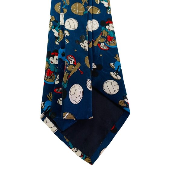 Vintage Mickey Mouse Sports Tie 100% Silk Blue With Soccer Basketball Tennis & B - Picture 3 of 3